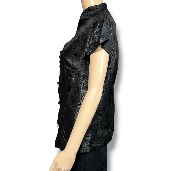 Laogudai Womens Blouse Top Chinese Traditional Satin Shirt Black Floral XXL - Picture 5 of 7